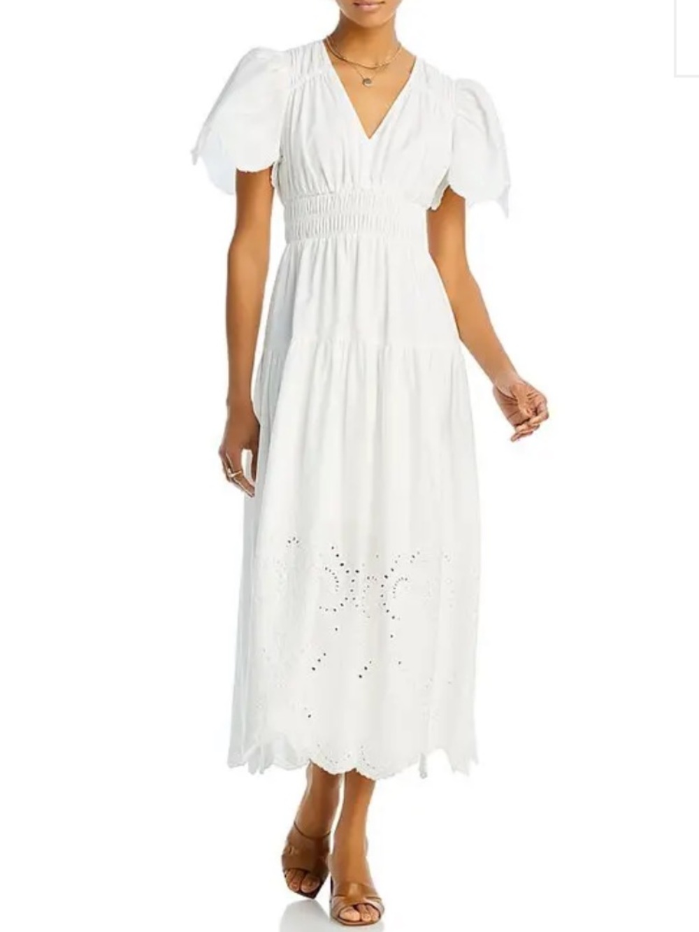 Moon River Pleated Eyelet Tiered Midi Dress white - Picture 6 of 6